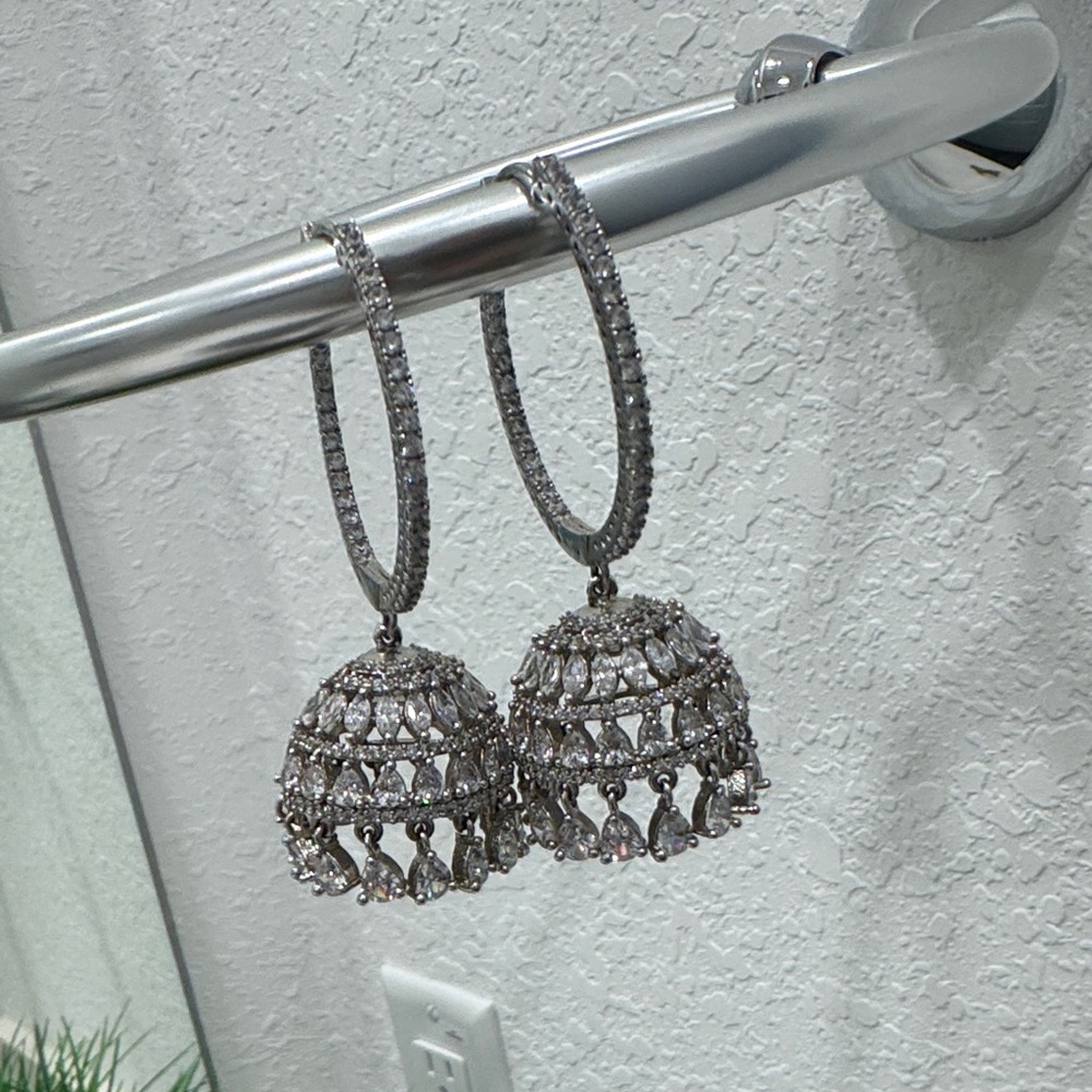 Elegant Silver Jhumka Earrings - Picture 4 of 4